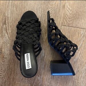 Steve Madden Black Woven Block Heel Sandals
